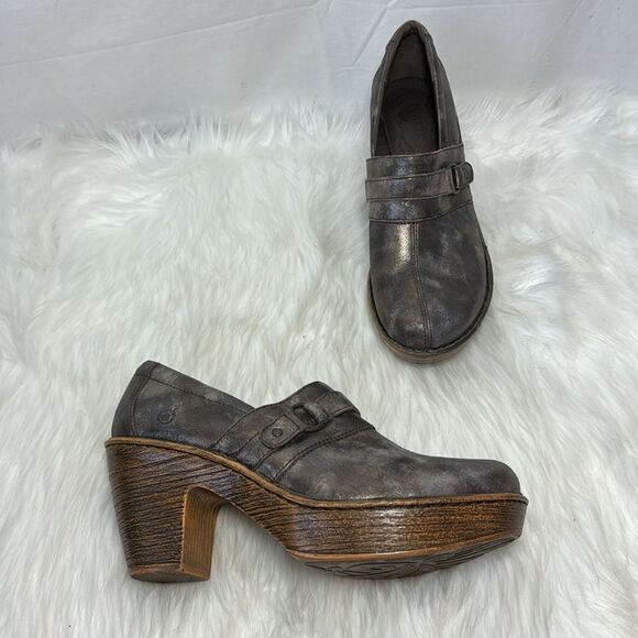 Born Haddon Bronze Leather Platform Clogs Sz 11 - Picture 1 of 6